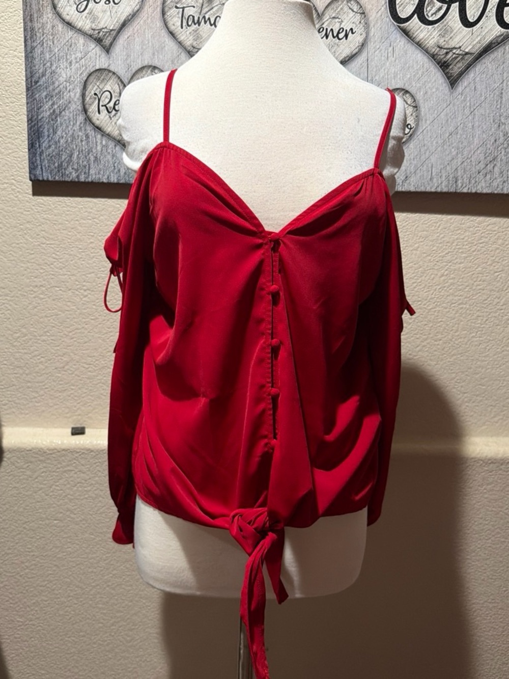 Fashion Brand Company Red Cold-Shoulder Tie-Front Camisole